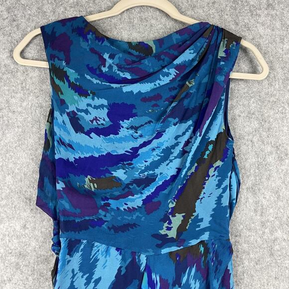 Diane Von Furstenberg Silk Dress Womens 2 Blue Faux Wrap Drapey Neiman DVF Y2K - Picture 13 of 16